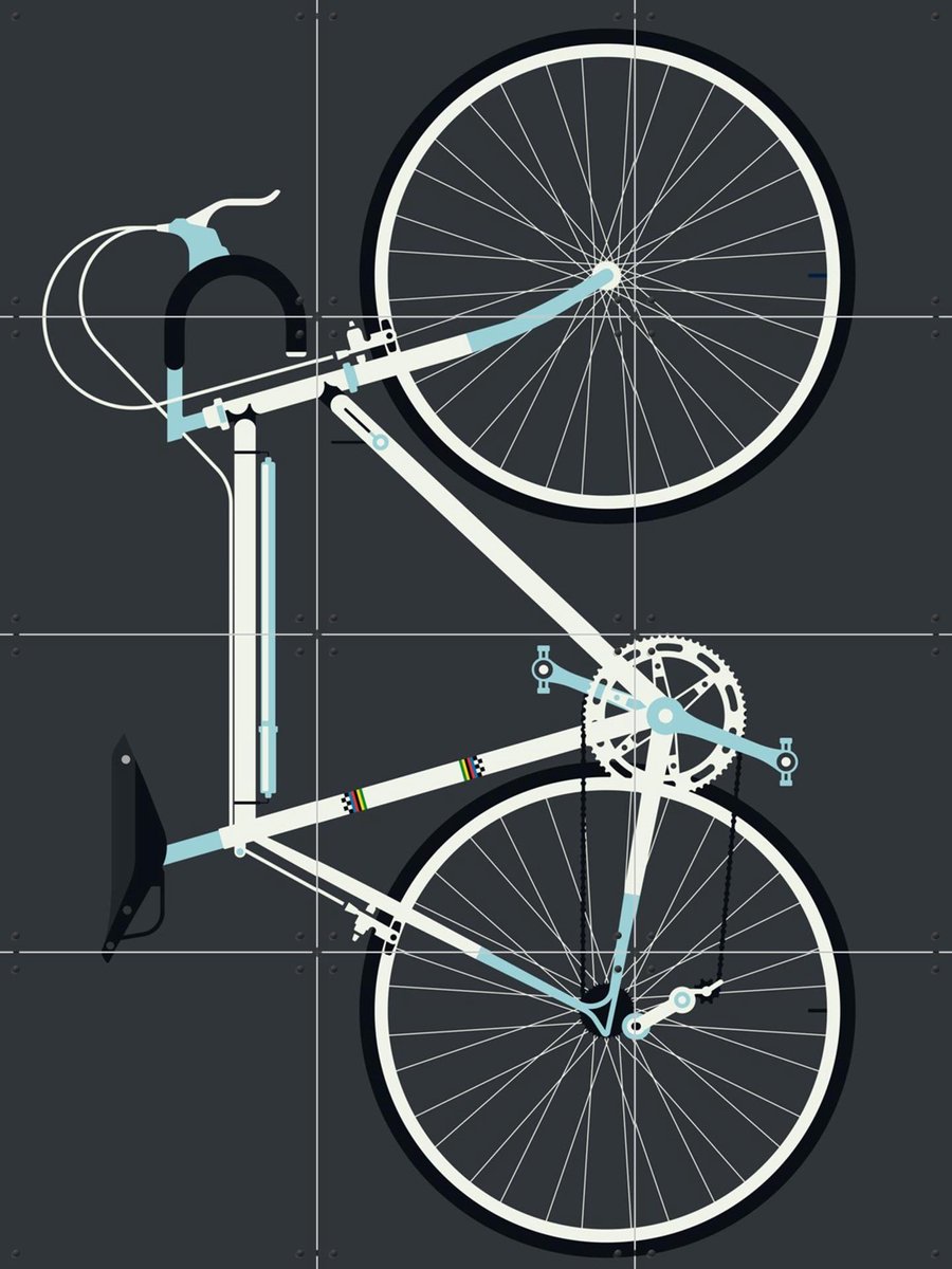 IXXI Racing Bike White, Bo Lundberg - 60 x 80 cm - Gratis ophangtool - Grote wanddecoratie en posters - Minimalisme, Geometrische Kunst, Digitale