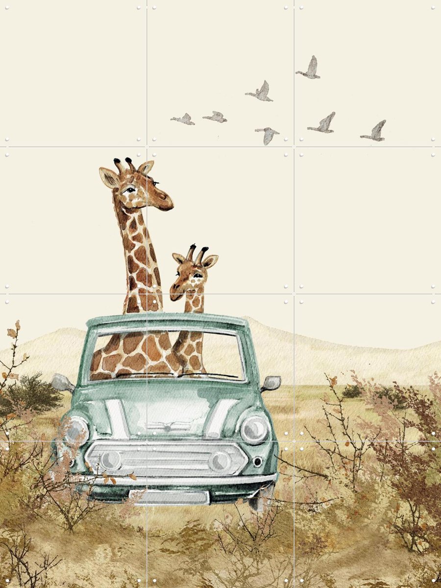 IXXI Mini Cooper - mint, Irene Jelier - 60 x 80 cm - Gratis ophangtool - Grote wanddecoratie en posters - Illustraties, Speels, Aquarel, Woonkamer