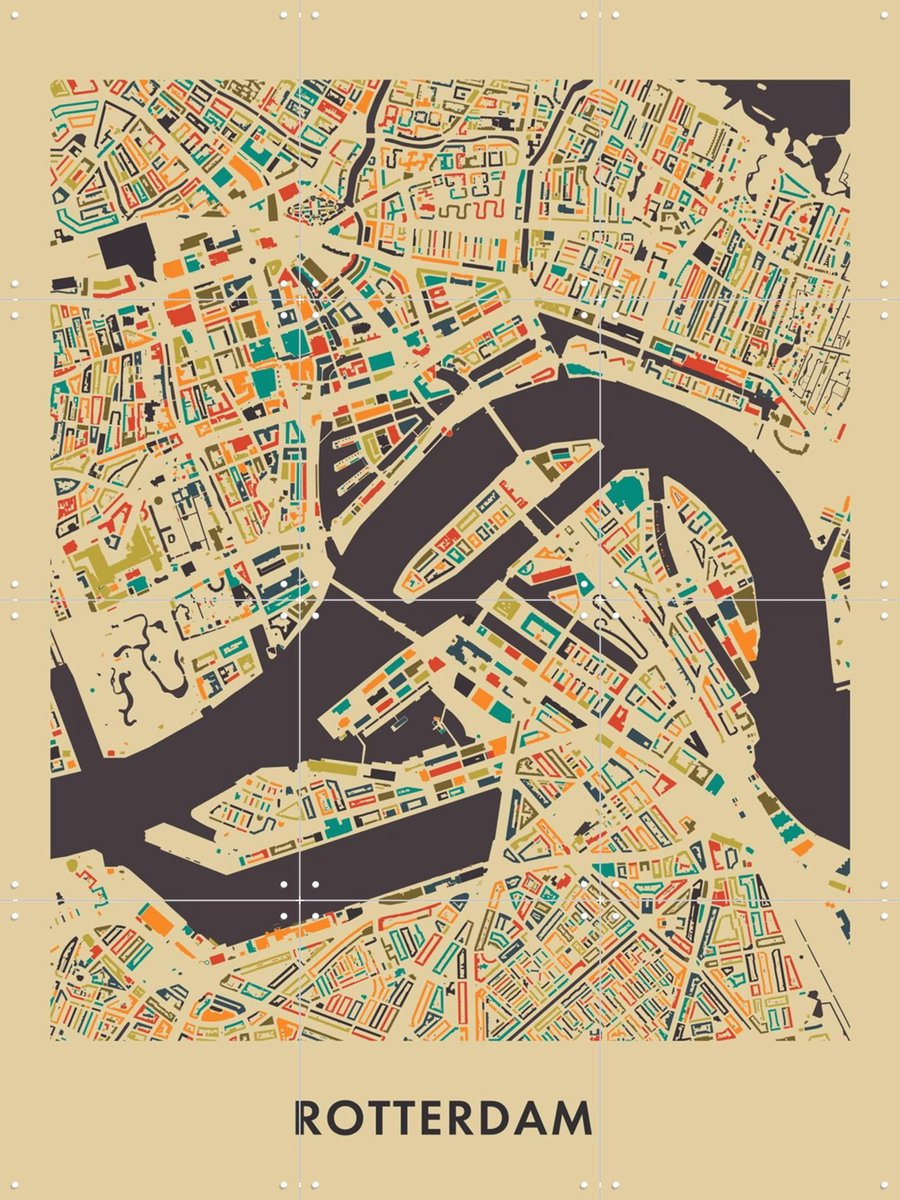 IXXI Rotterdam Mosaic Map, Kunst in Kaart - 60 x 80 cm - Gratis ophangtool - Grote wanddecoratie en posters - Illustraties, Kleurrijk, Digitale Kunst