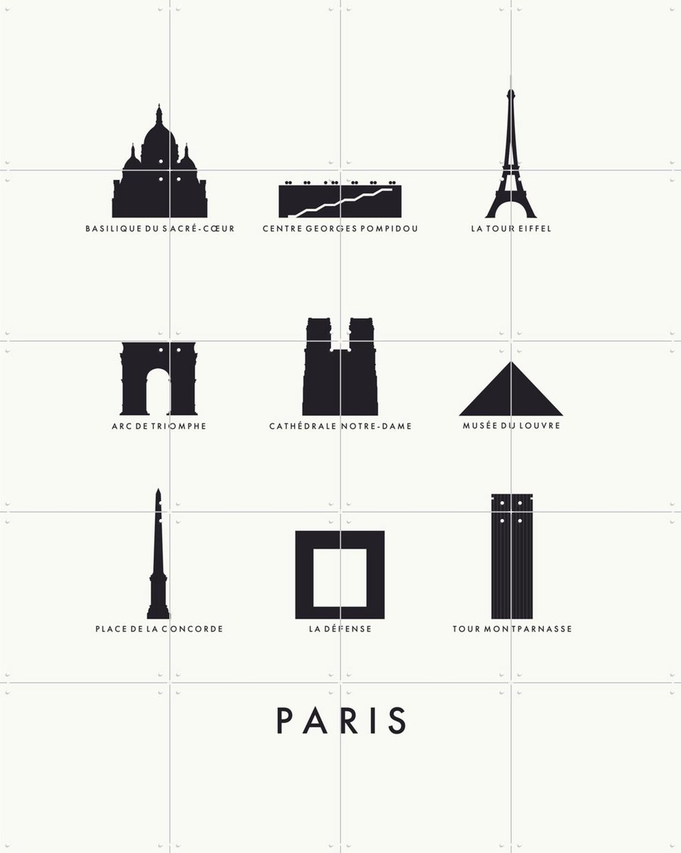 IXXI Paris Architecture white, Kunst in Kaart - 80 x 100 cm - Gratis ophangtool - Grote wanddecoratie en posters - Illustraties, Minimalisme, Line