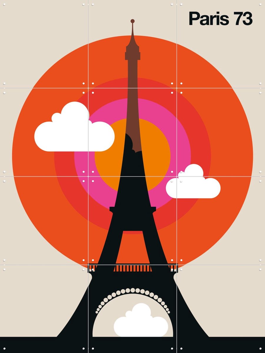IXXI Paris 73, Bo Lundberg - 60 x 80 cm - Gratis ophangtool - Grote wanddecoratie en posters - Geometrische Kunst, Kleurrijk, Pop art, Illustraties
