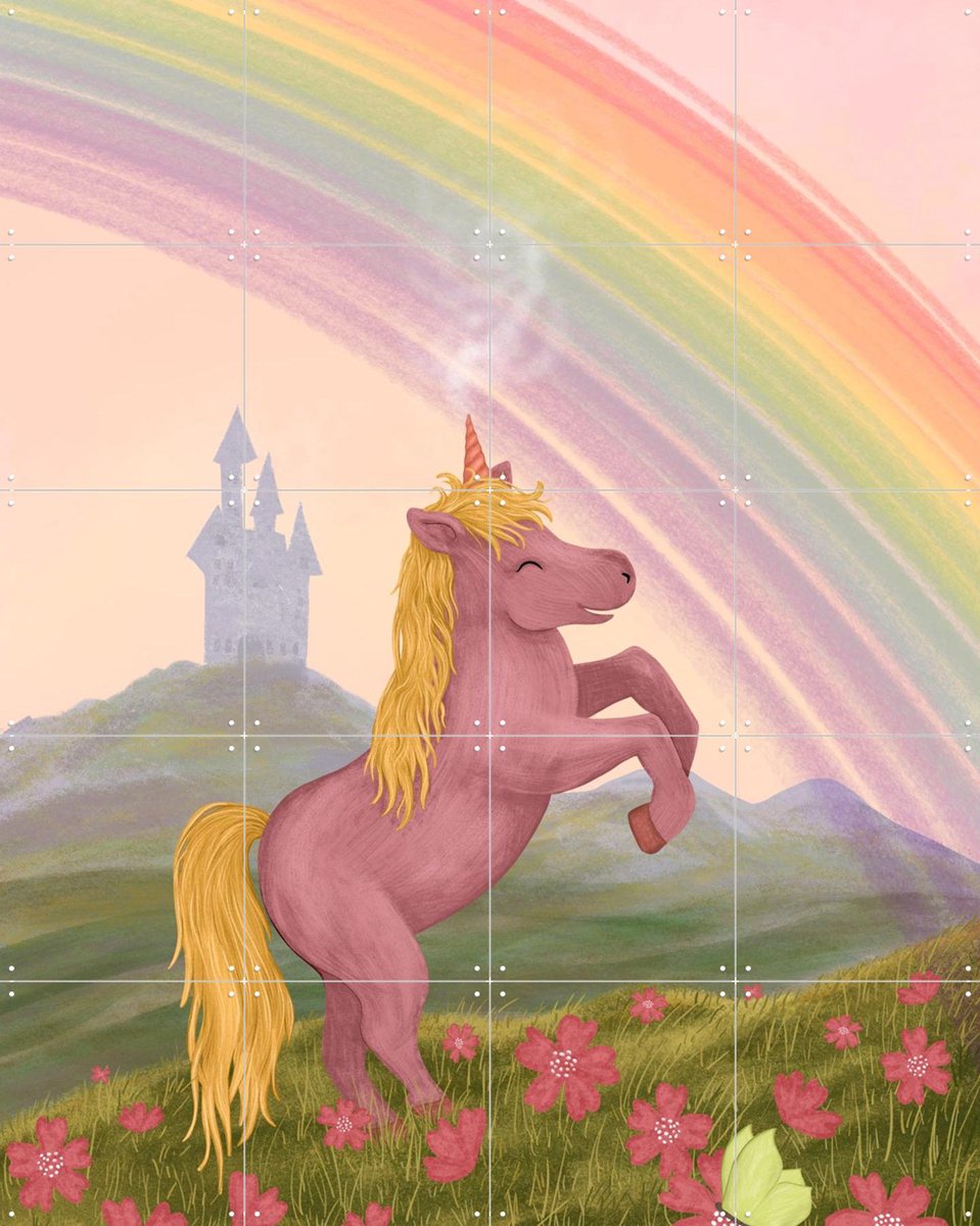 IXXI Rainbow Unicorn, EMELIEmaria & Various - 80 x 100 cm - Gratis ophangtool - Grote wanddecoratie en posters - Illustraties, Kleurrijk