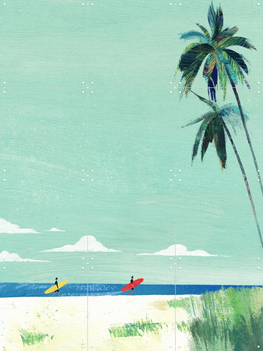 IXXI Palm Beach Surfers, Henry Rivers - 60 x 80 cm - Gratis ophangtool - Grote wanddecoratie en posters - Vintage, Illustraties, Speels, Grafisch