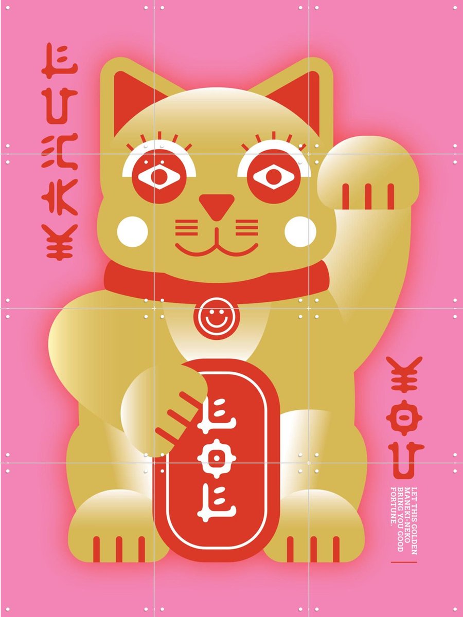 IXXI Lucky Cat, Studio Turbo - 60 x 80 cm - Gratis ophangtool - Grote wanddecoratie en posters - Illustraties, Speels, Grafisch Ontwerp, Kleurrijk,