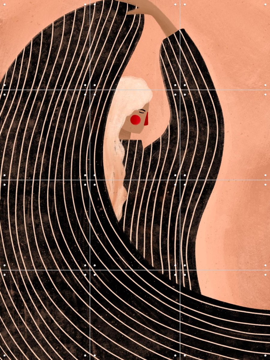 IXXI The Woman With the Black Dress, Bea Müller & Various - 60 x 80 cm - Gratis ophangtool - Grote wanddecoratie en posters - Line art, Surrealisme