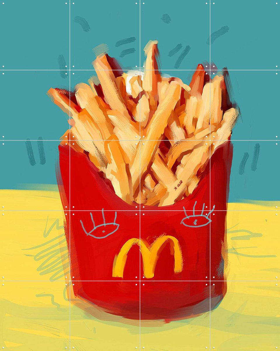 IXXI Mc Fries, Pop-art by Tadej - 80 x 100 cm - Gratis ophangtool - Grote wanddecoratie en posters - Cartoonesk, Illustraties, Kleurrijk, Speels, Pop