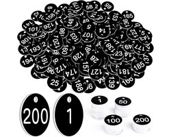 200pcs Gegraveerde Plastic Nummerplaten - 1-200 Genummerde Tags - Sleutelhangers - Bijenkorf Labels met Gat - ID Hangers voor Organiseren en Sorteren - Zwart