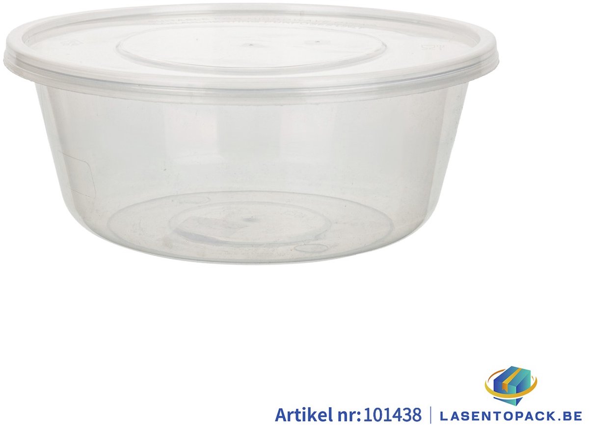 100x Asian Soep- of Poké bowl + Deksel – 500/600 ml 20oz – Transparant kom – Herbruikbaar PP Ø148mm