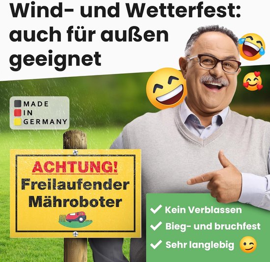 Grappig Waarschuwingsbord Robotmaaier: Attentie Vrijlopend Tuinbord — afbeelding 4