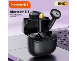 Toocki TCL01 | Airpods-Earpods-Earbuds- ENC Wireless Bluetooth Earphones -Wireless Bluetooth 5.3 Earbuds | In-Ear Sport oortjes | koptelefoon | oordopjes | draadloze koptelefoon | draadloze oordopjes | 50uur | Noise cancelling | Draag comfort | Zwart