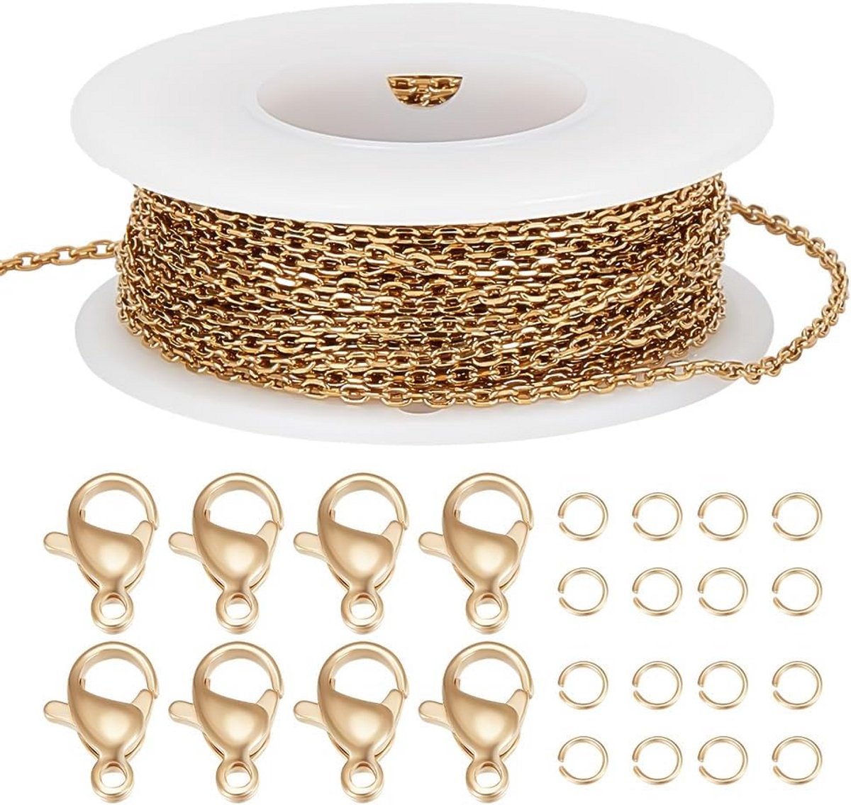10 Meter Kabelketting Rol met Karabijnsluitingen en Springringen voor Sieraden Maken