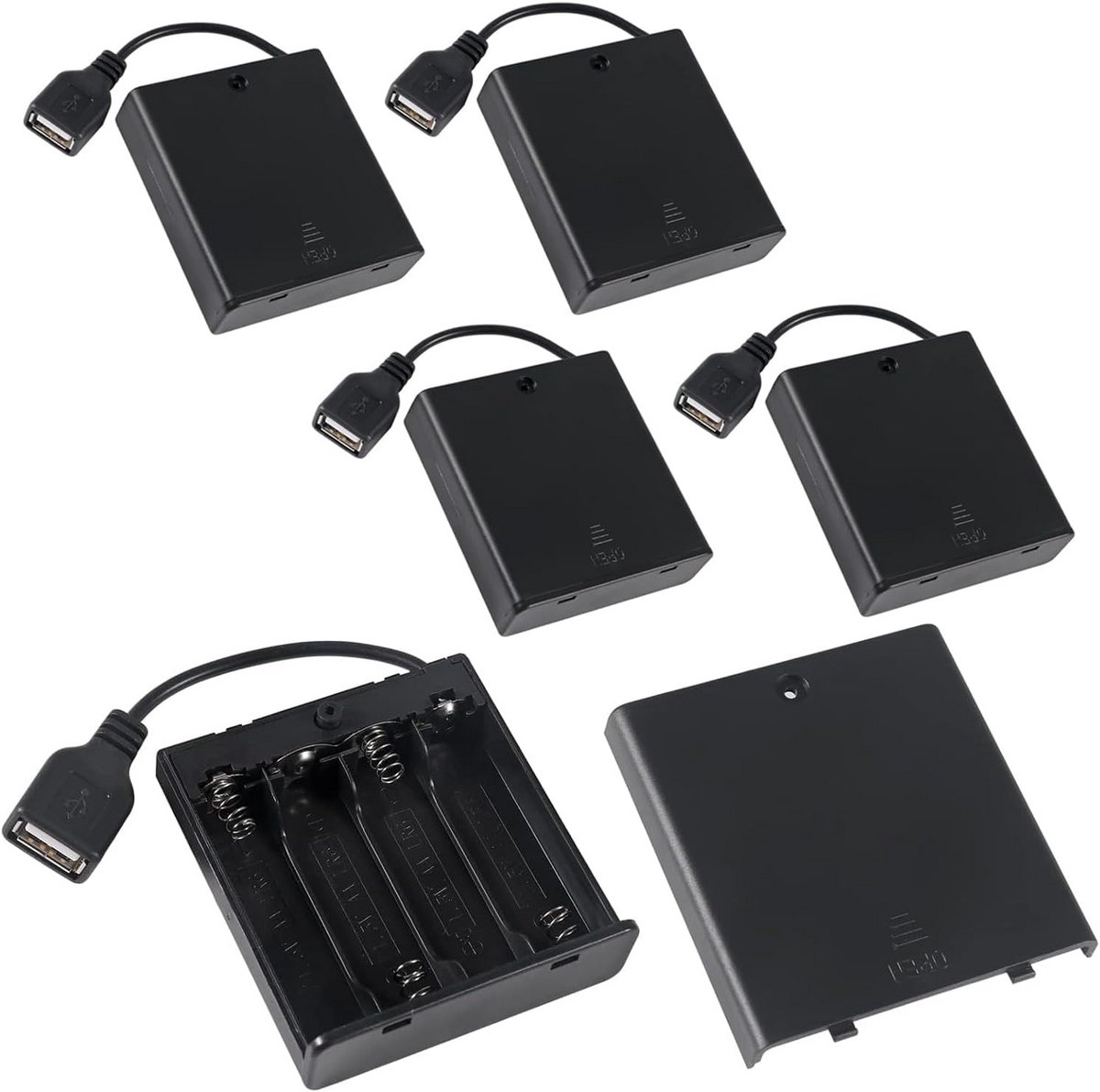 5 Stuks 6V AA Batterijhouder met USB Aansluiting en Aan/Uit Schakelaar (4 Slots) - Batterijdooshouder voor LED en RC Auto