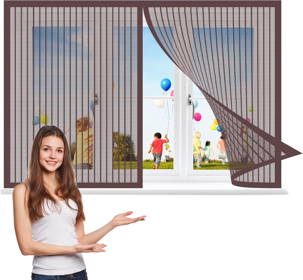 Magnetisch Vliegenhor Raam 120x145 cm - Horren voor Insecten en Muggen - Bruin
