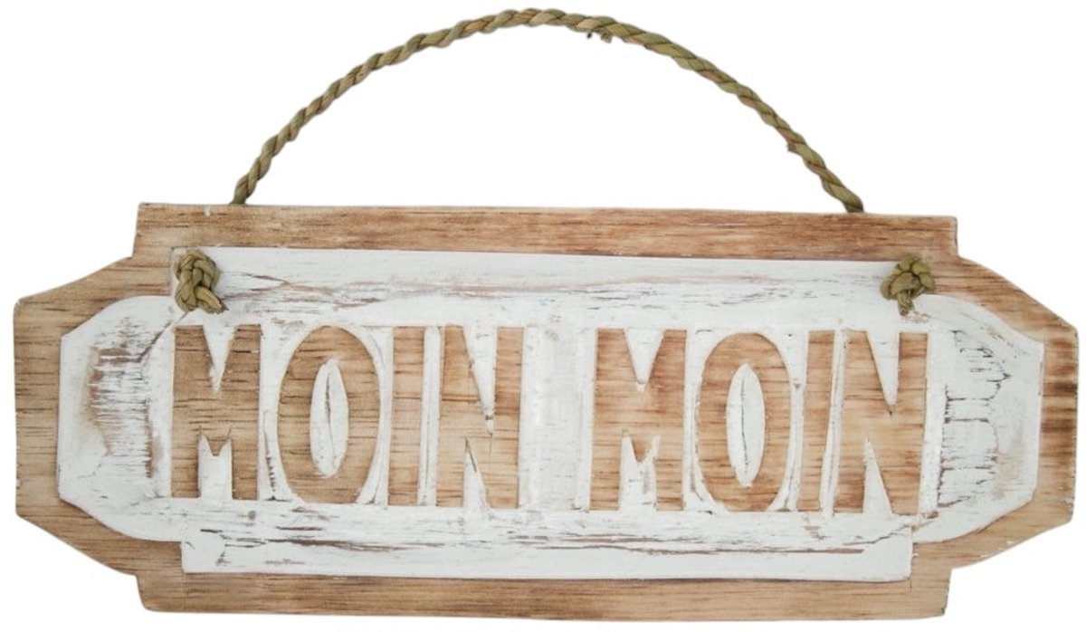 Tekstbord Finy MOIN MOIN 30cm natural/wit