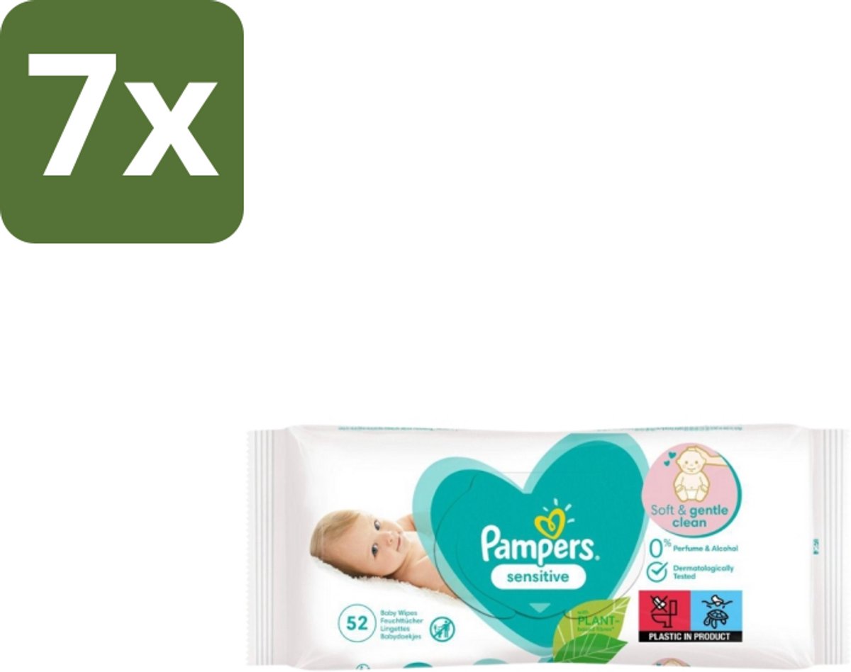 7 x Pampers – Babydoekjes – Sensitive – 52 Doekjes - Babydoekjes - Gevoelige Huid - Pasgeboren Baby - Zachte Reiniging - Soft Grip Texture
