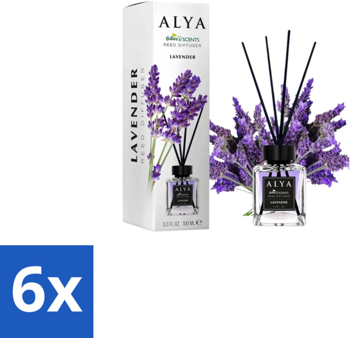 Alya – Reed Diffuser – Lavender – Interieurparfum - Voordeelverpakking - 6 stuks