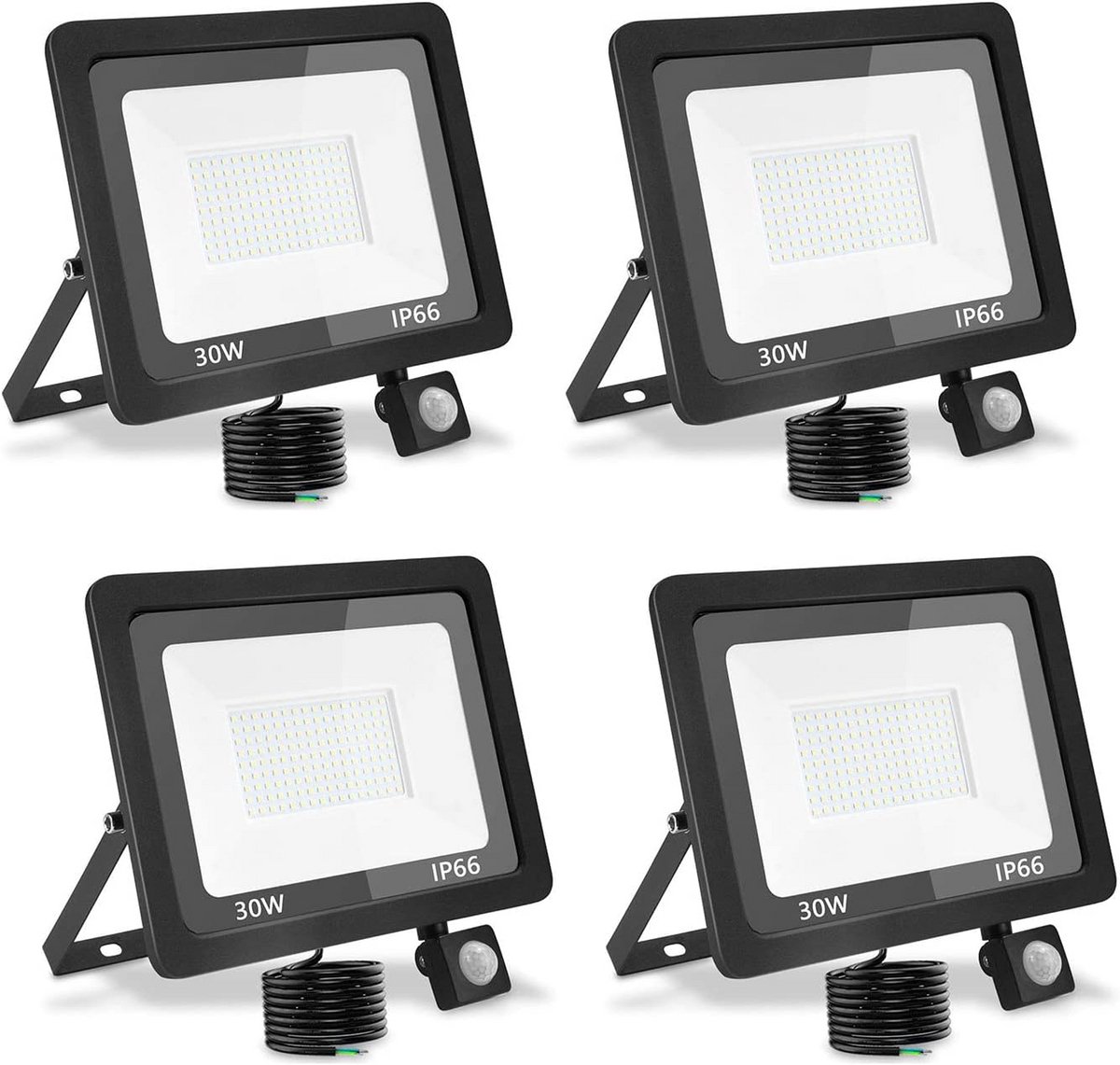 4-delige 30W LED Buitenlamp met Bewegingssensor 3000 Lumen 6000K IP66