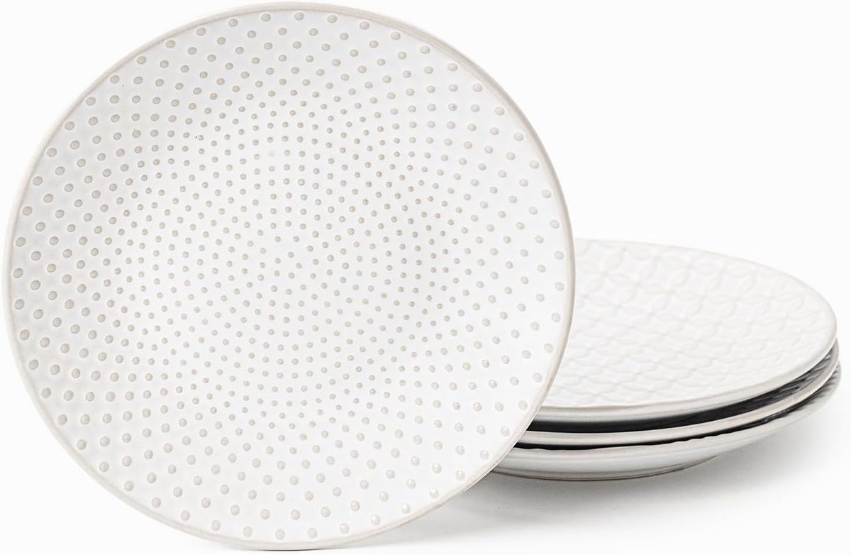 Set van 4 Keramische Saladeborden - Rond Porselein Servies voor Dessert en Voorgerecht - Vaatwasmachinebestendig