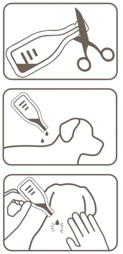 Drie stappen voor gebruik: Pipet openknippen, druppelen op de nek van een hond, druppelen op de huid tussen de schouderbladen.