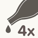 Illustratie van een pipet met een druppel vloeistof en de tekst '4x'.