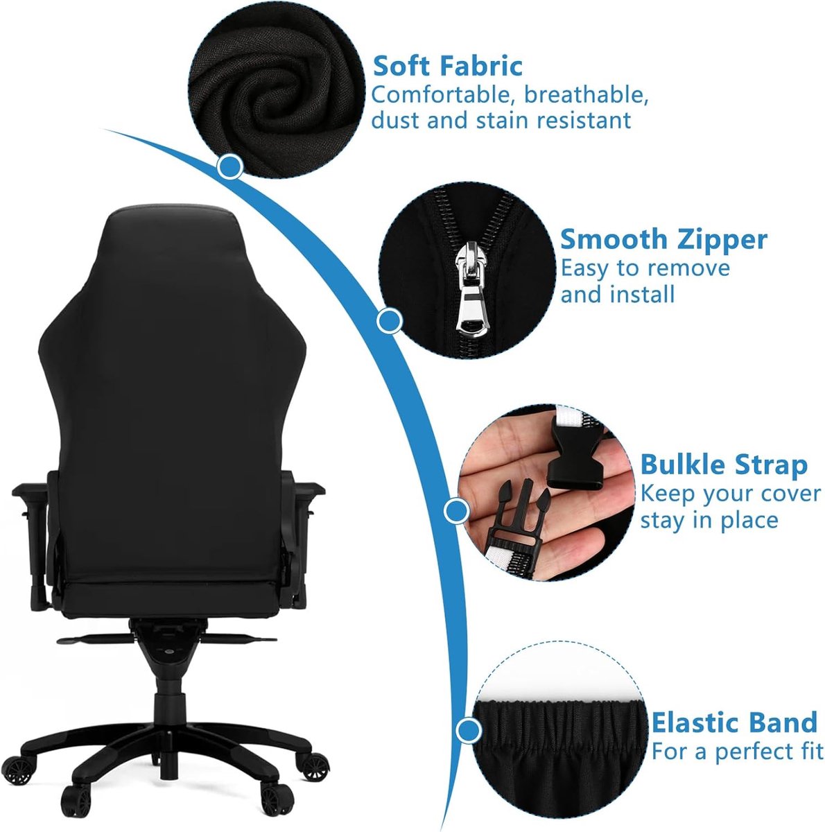 Famanu Gamingstoelhoezen 4 Stuks - Zwart - Wasbaar en - afbeelding 3