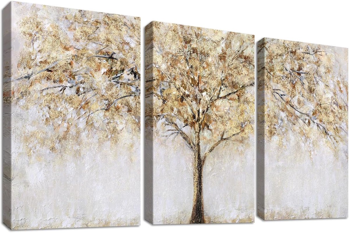Set van 3 Canvas Schilderijen – Abstracte Kunst – Woonkamer, Slaapkamer, Kantoor – Houten Lijst – 120 x 60 cm