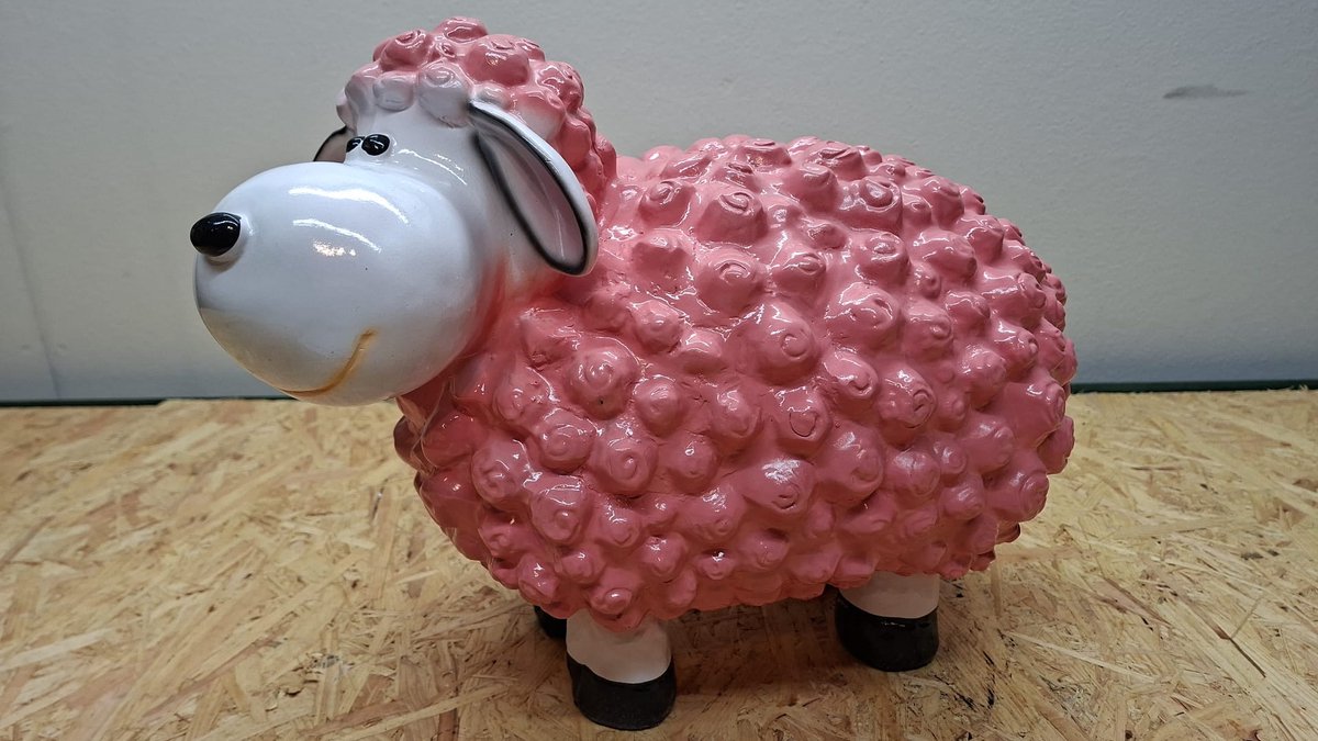 Bolschaap beeld Roze - Lengte 41cm - kleur Rozed - Decoratie - polyresin bol schaap - polystone sheep tuinbeeld - hoogte 30cm