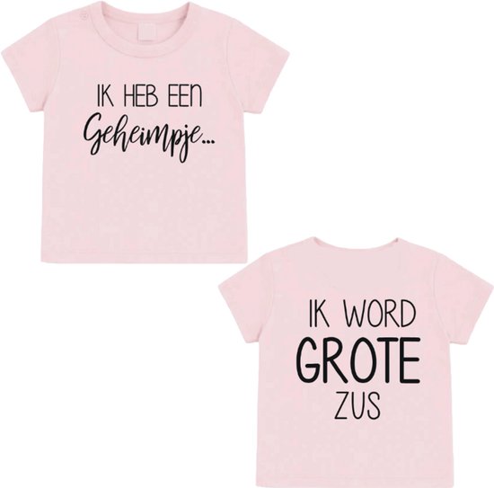 T-shirt annonce de grossesse "J'ai un petit secret, je vais devenir grande sœur" – T-shirt rose clair bébé & tout-petit – Manches courtes – 100% coton – Taille 80
