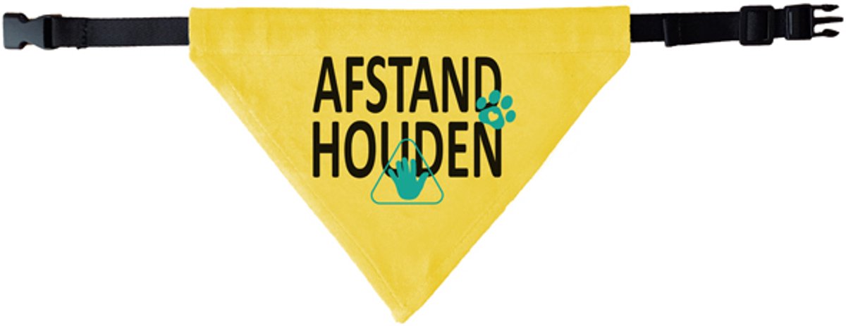 Gele halsband bandana - Afstand houden(hand). Een Gele honden bandana staat voor signalering en veiligheid en valt goed op!
