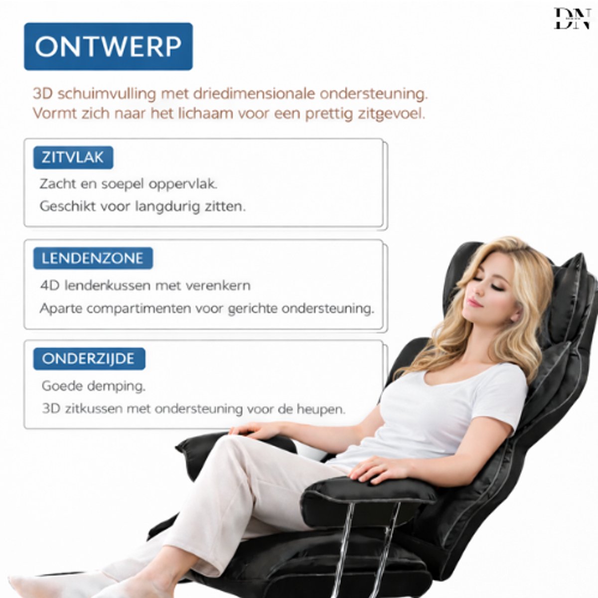 Deniva Gaming Stoel Ergonomisch Met Voetensteun Zwart - afbeelding 2