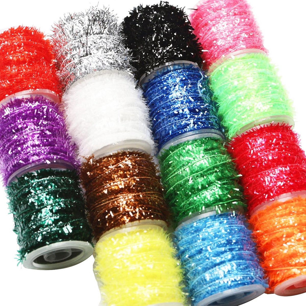 Vliegenbindmateriaal: 15 Spoelen Tinsel Chenille met Crystal Flash voor Hengelsport