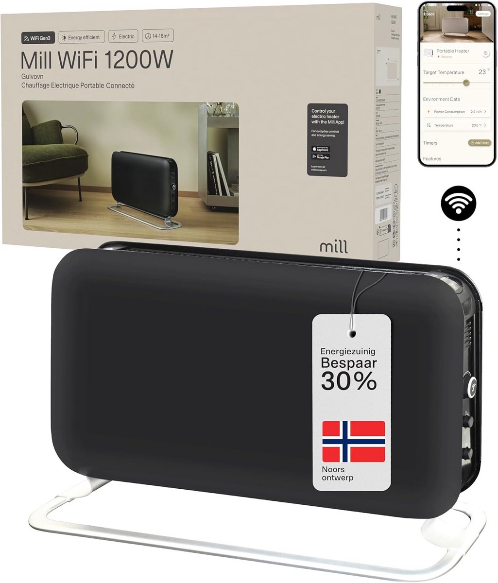 Wifi Convector Verwarming met Bluetooth voor 14-18 m², Slimme Temperatuurregeling