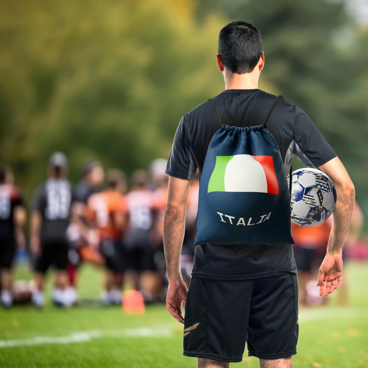 Sporttas met Voetbal Set - Italië Thema Gymtas 34x41 cm en Bal Maat 5