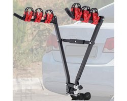 Aura® Fietsendrager Elektrische Fiets - Fietsendrager - Fietsendrager Trekhaak - 3 Fietsen - Maximaal 60 kg - Zwart/Rood- 72cm x 23cm x 12cm