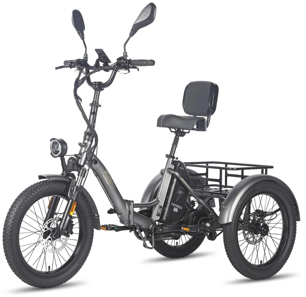 Dik Klapfiets E-Bakfiets 20 Inch 48V 23.45Ah Accu, Hydraulische Schijfremmen Elektrische Fiets, Elektrische Vrachtsfiets 180kg, Grijs Driewieler E-Bike