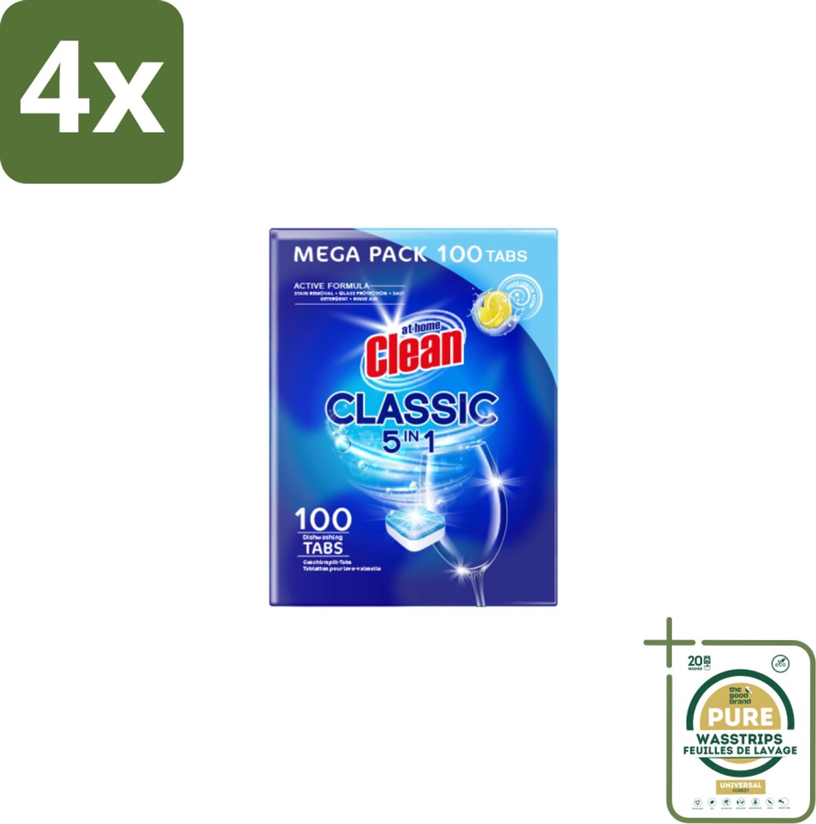 At Home – Vaatwastabletten 5-in-1 – Classic Citroen – 100 Tabs - Voordeelverpakking - 4 stuks - Reinigen - Citroengeur