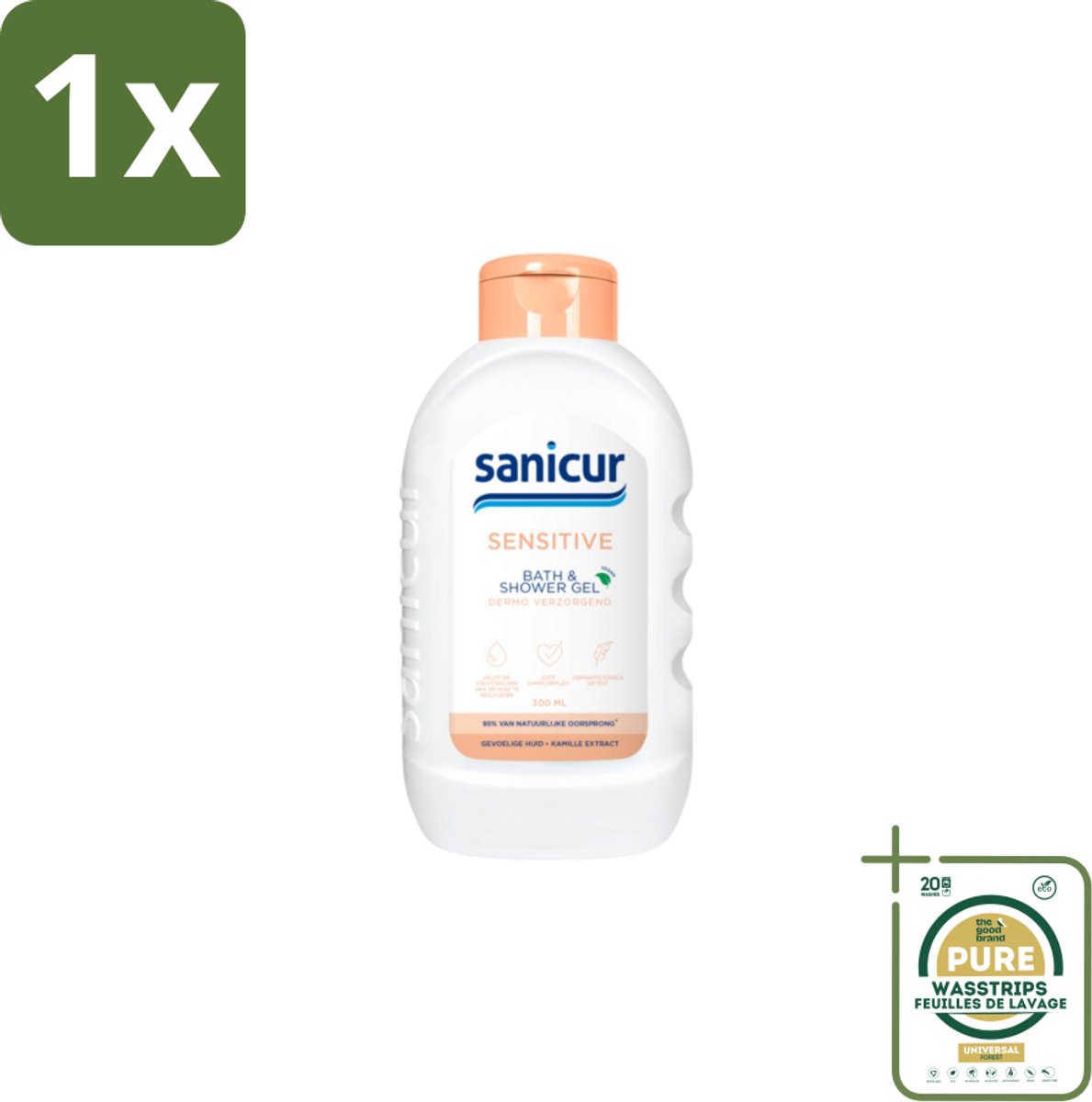 1 x Sanicur Bath & Showergel Sensitive 300 ml- Gevoelige Huid - Bad En Douchegel - Milde Reiniging - Kamille Extract - Droge Huid
