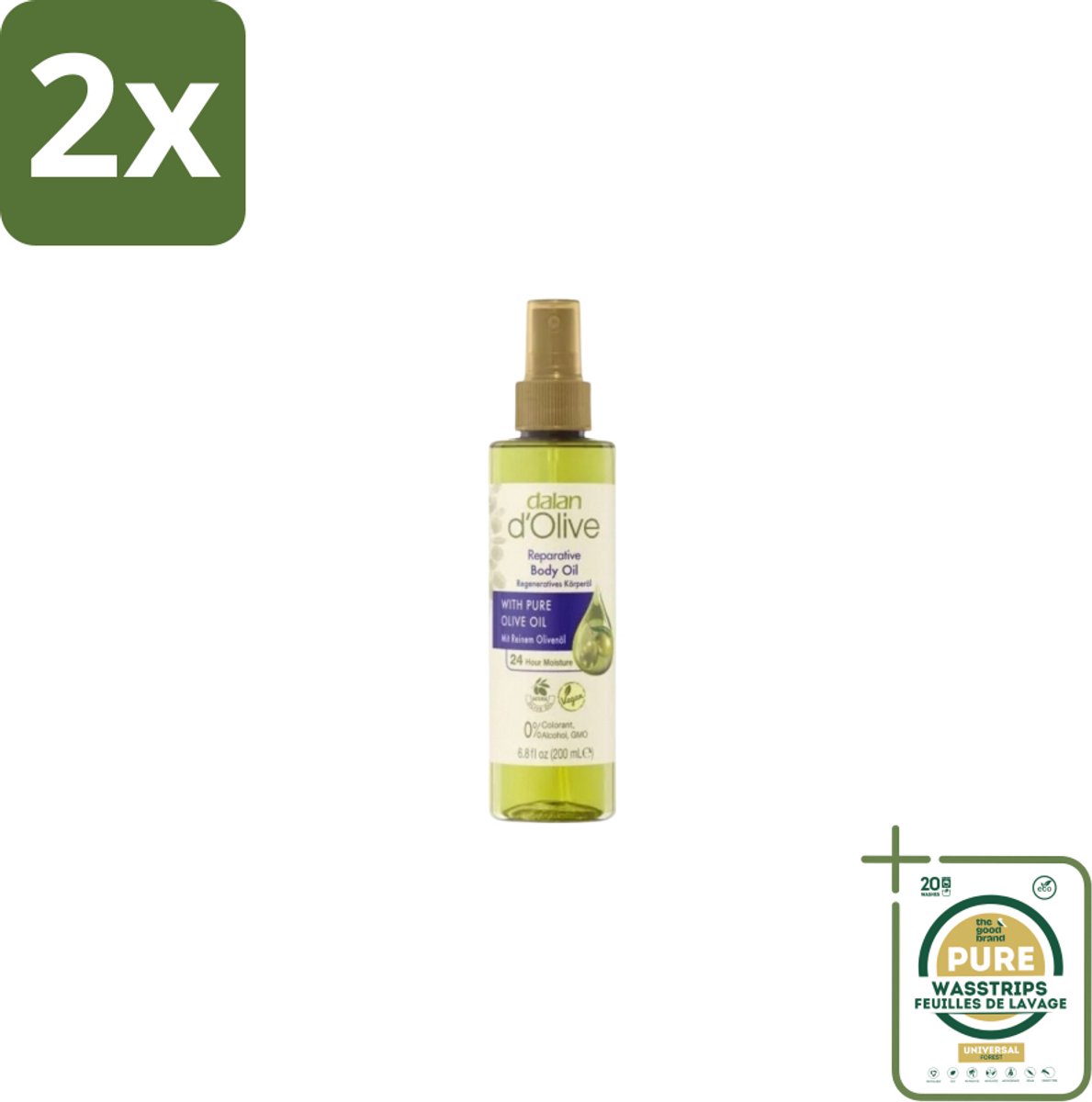 Dalan d’Olive – Body Oil – Reparative – 200 ml - Voordeelverpakking - 2 stuks - Olijfolie - Vitamine E