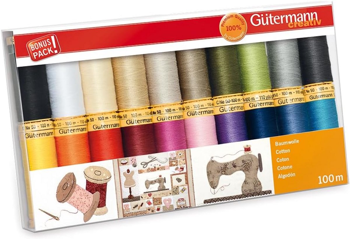 20-delige Set Katoenen Naaigaren Set C Nr. 50 - Kleurrijk voor Patchwork en Quilten