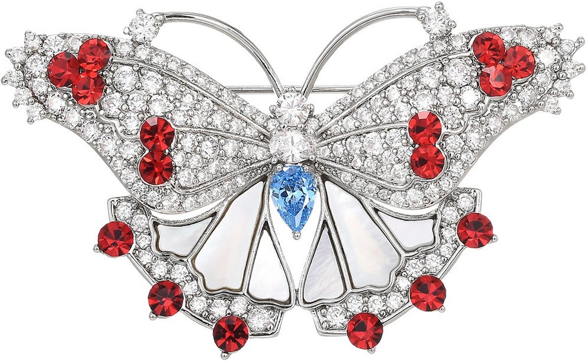 Goldpulse Broche - Dames Broche - dames sieraden - Zilverkleurige vlinder broche - zirkonia - natuurlijke schelp