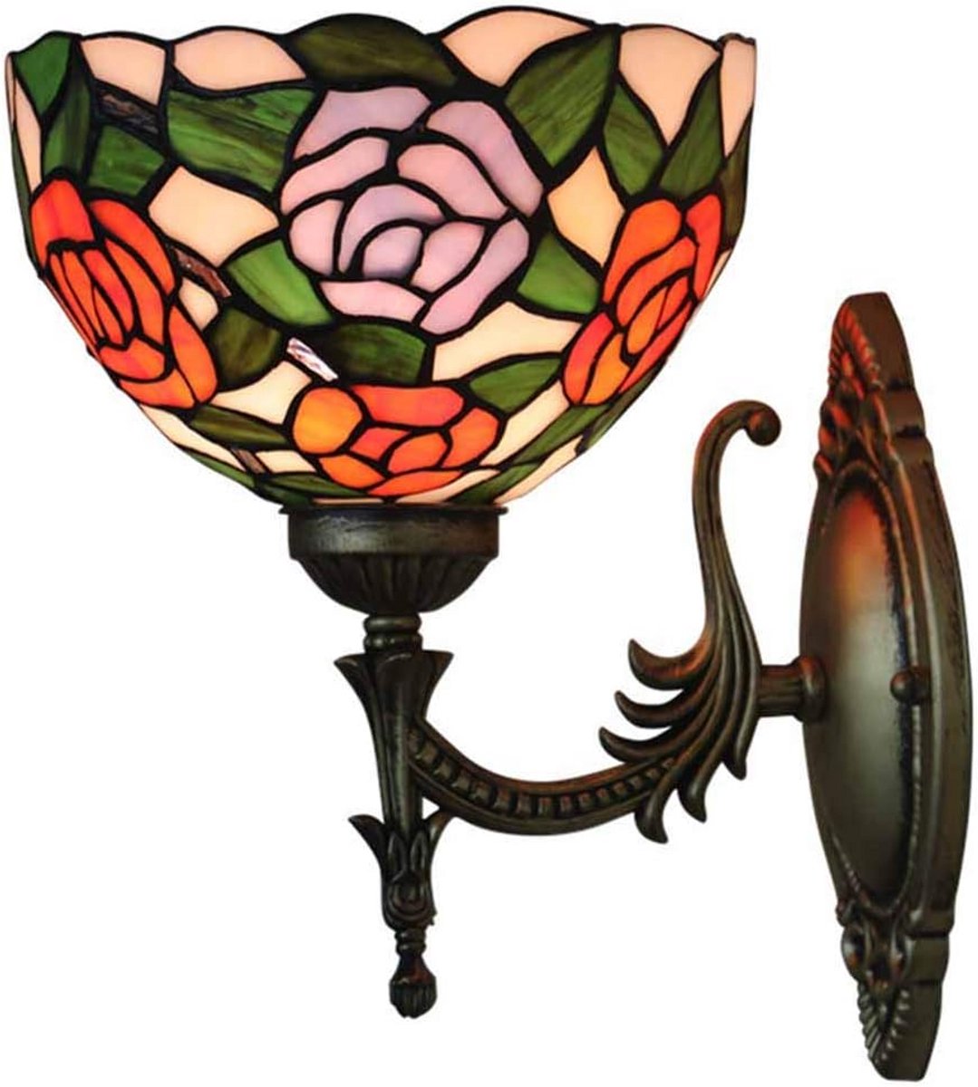 Luxe Wandlamp met Glas-in-lood Rozen - Sfeervolle Verlichting voor Woonkamer en Slaapkamer