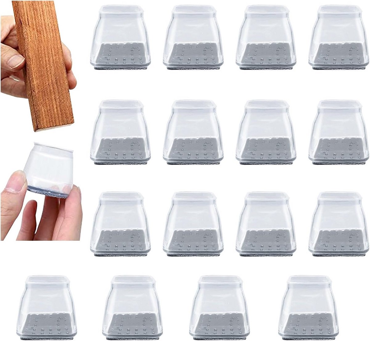 16x Stukken Siliconen Stoelpootdoppen met Vilt voor Krasvrije Vloeren (Hout, Laminaat, Tegel)