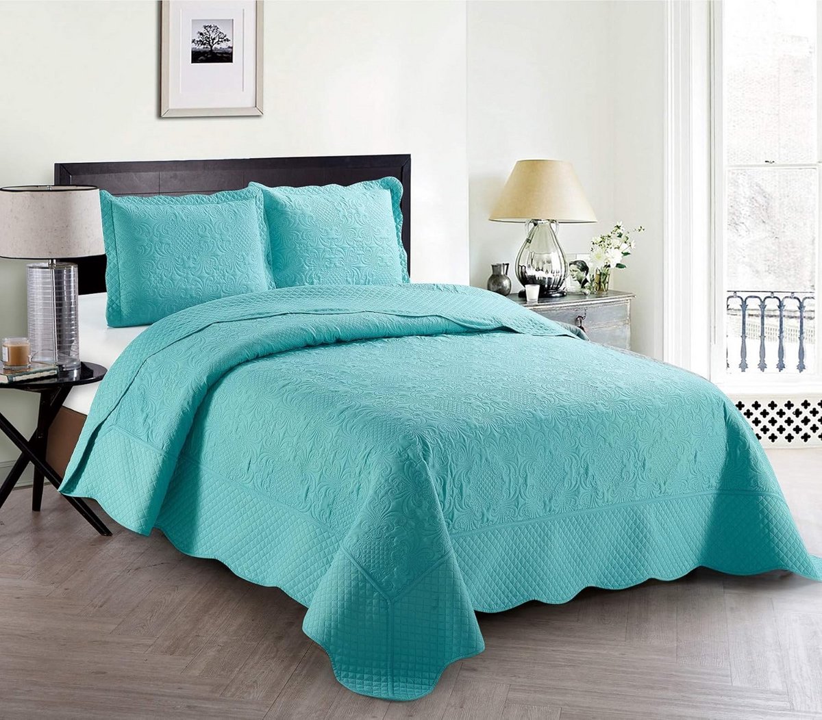 Luxe Aqua Blauwe Sprei en Kussenslopen voor King/California King Bed
