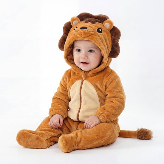 JAXY Baby Onesie - Carnavalskleding Kinderen - Verkleedkleren Jongen en Meisje - Verkleedkleding Kind - Romper - EU 74/80 (label 90) - Leeuw