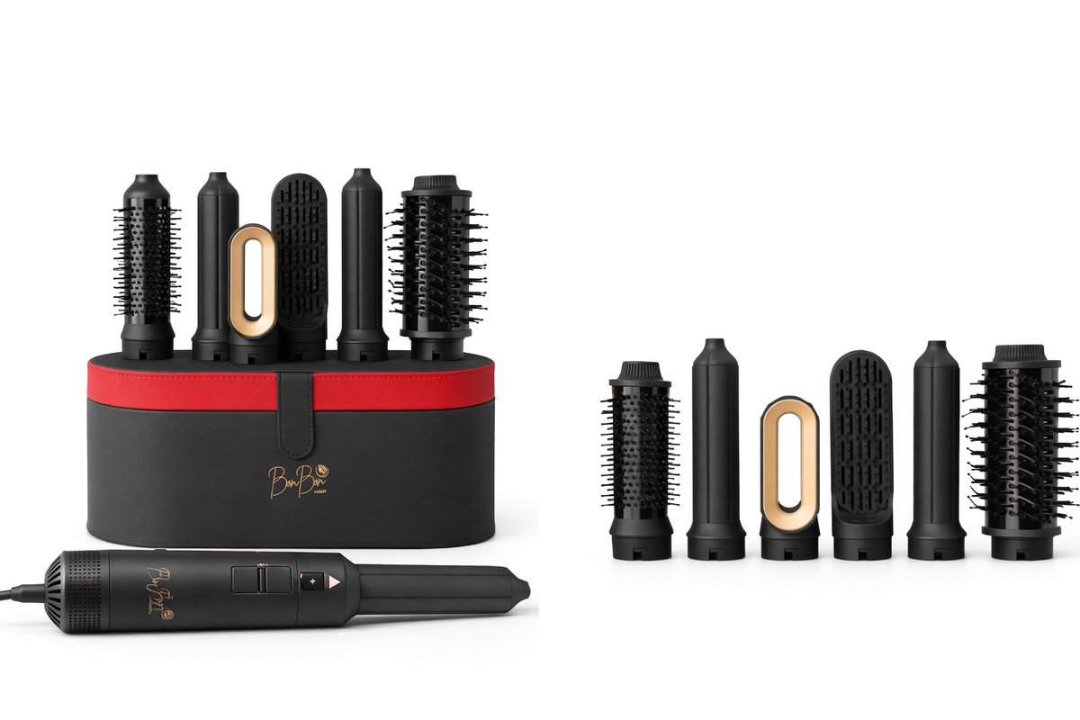 BONBONHAIR Red Velvet 6 in 1 airstyler/Hairstyler - BONBONHAIR sijltang - haar föhn Airstyler - Krultang 6 in 1 - Multistyler - Föhnborstel - Hairwrap - Krulborstel - Kort & Lang Haar - Heteluchtborstel - limited Edition Cadeau vriendin