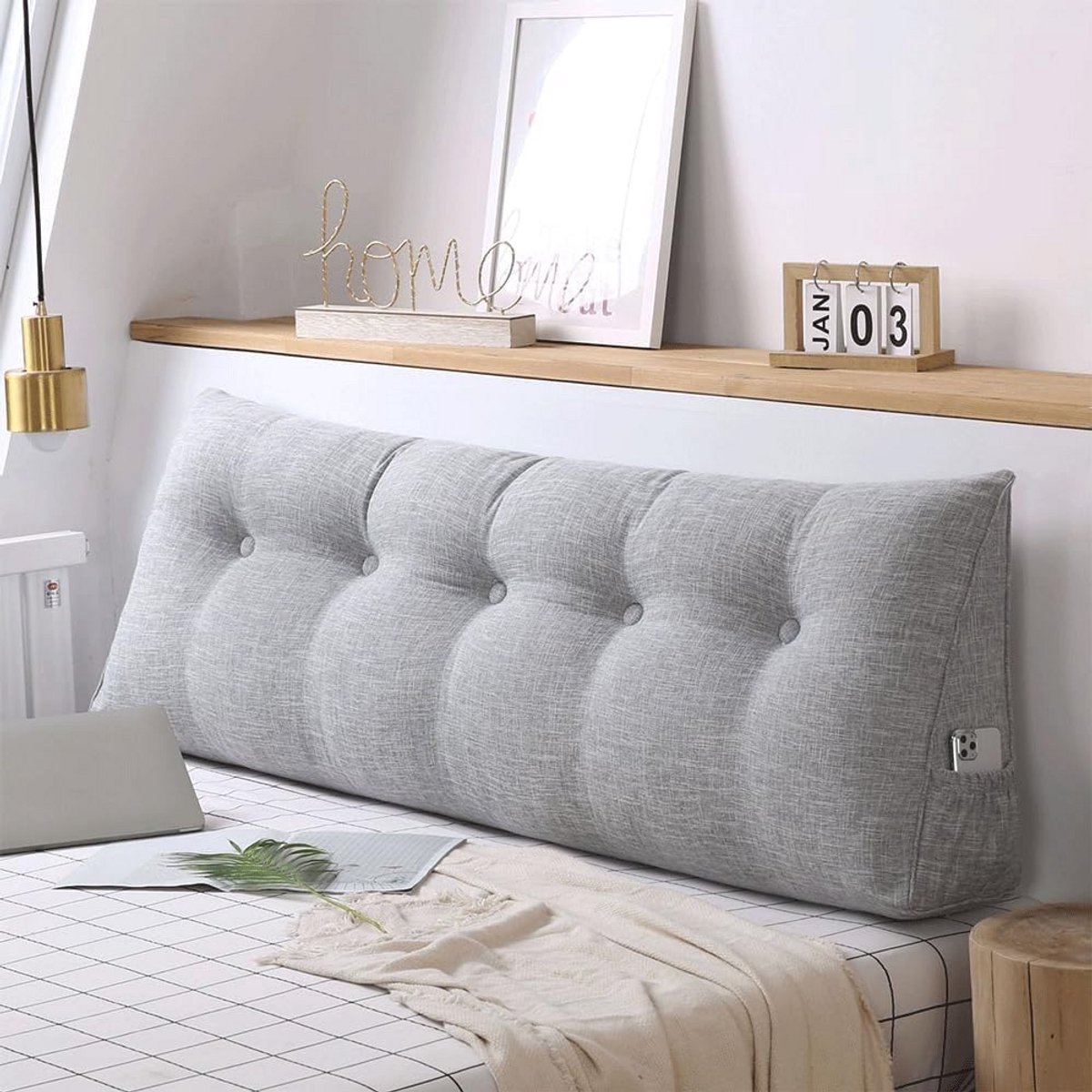 Comfortabel Rugkussen voor Bed en Bank - Wigvormig Lees- en Lendenkussen met Afneembare Hoes