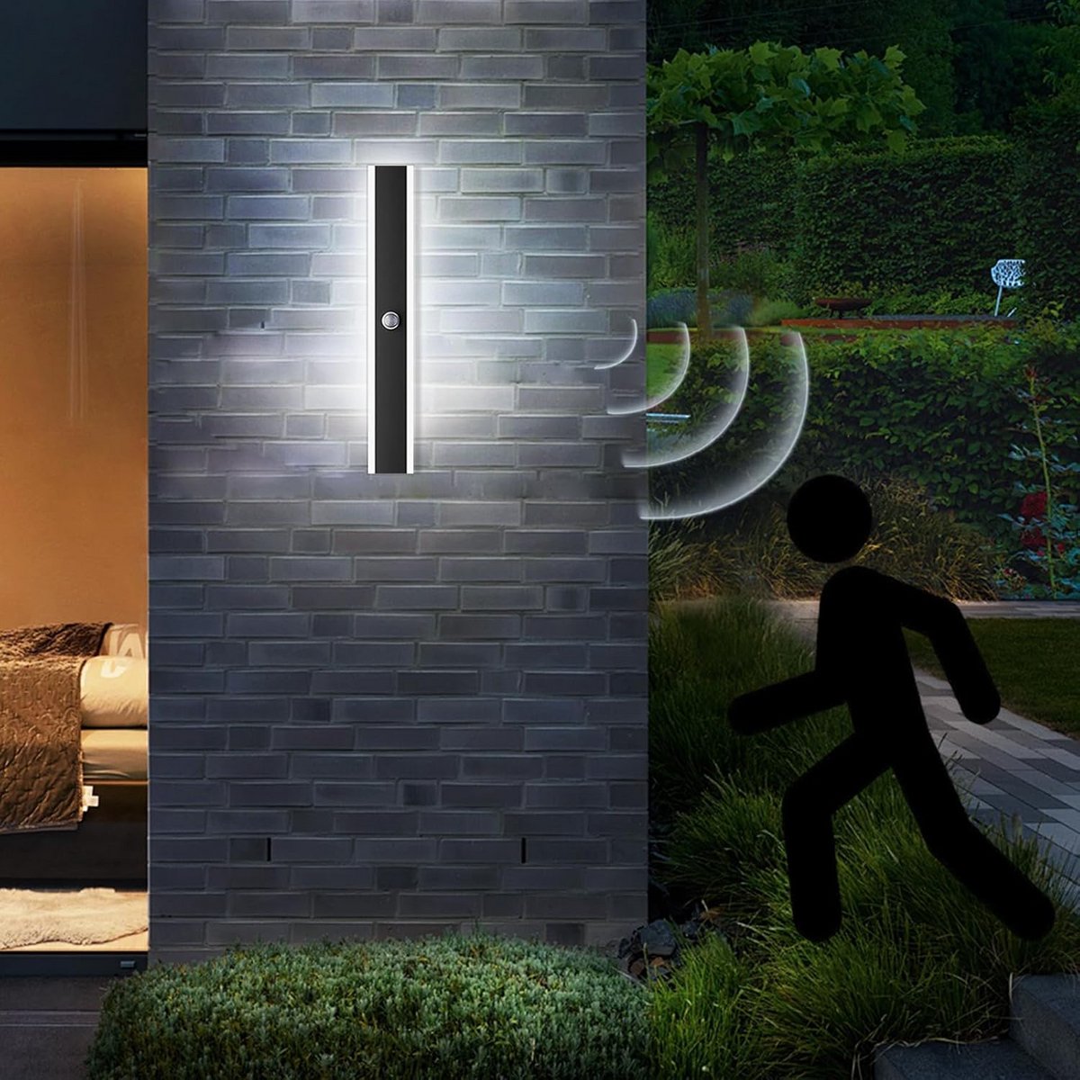 Lange LED Buitenwandlamp met IP65 Bewegingsmelder en Schemersensor