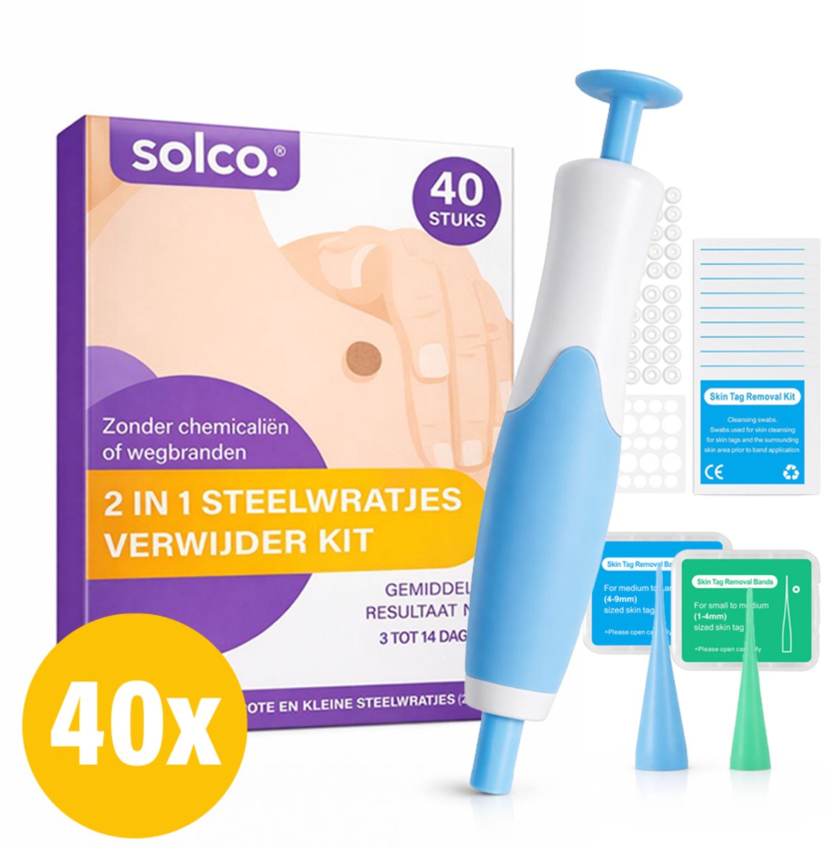 2 in 1 Steelwratjes Verwijderen Kit - 40 Stuks - Pijnloos - 2-9 mm Steelwratten verwijderaar - Skin Tag Remover