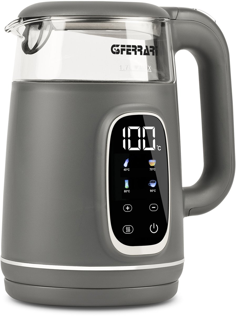 G3 Ferrari Tisaniere Glass – Waterkoker 1,7L 2200W – Instelbare Temperatuur 40-100°C – 4 Programma’s – Warmhoudfunctie 2 uur – LED Display – Glas/RVS