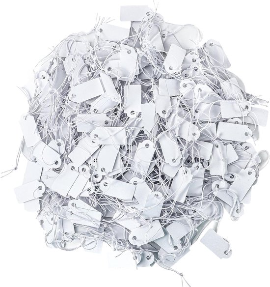 Kleine prijskaartjes met koord - 15x24 mm - 200 stuks - Wit - prijslabels
